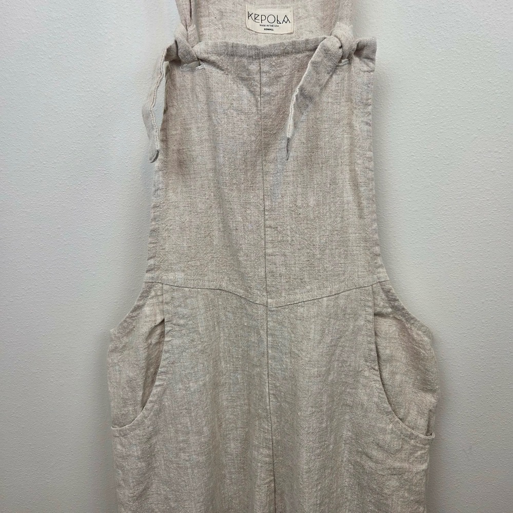 Kepola Women Tan Linen Overalls Jumpsuit Made in USA XS - Picture 4 of 9